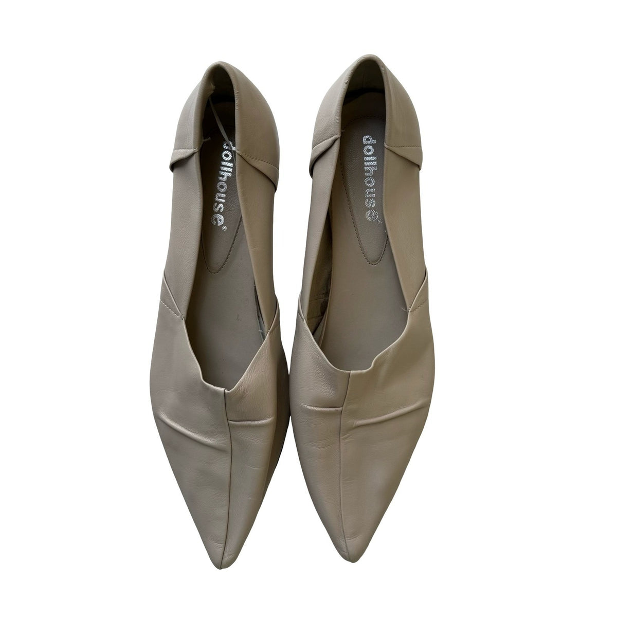 Dollhouse Pleasant Leather Minimalist Pleated Pointed Toe Flats Beige Womens 10M