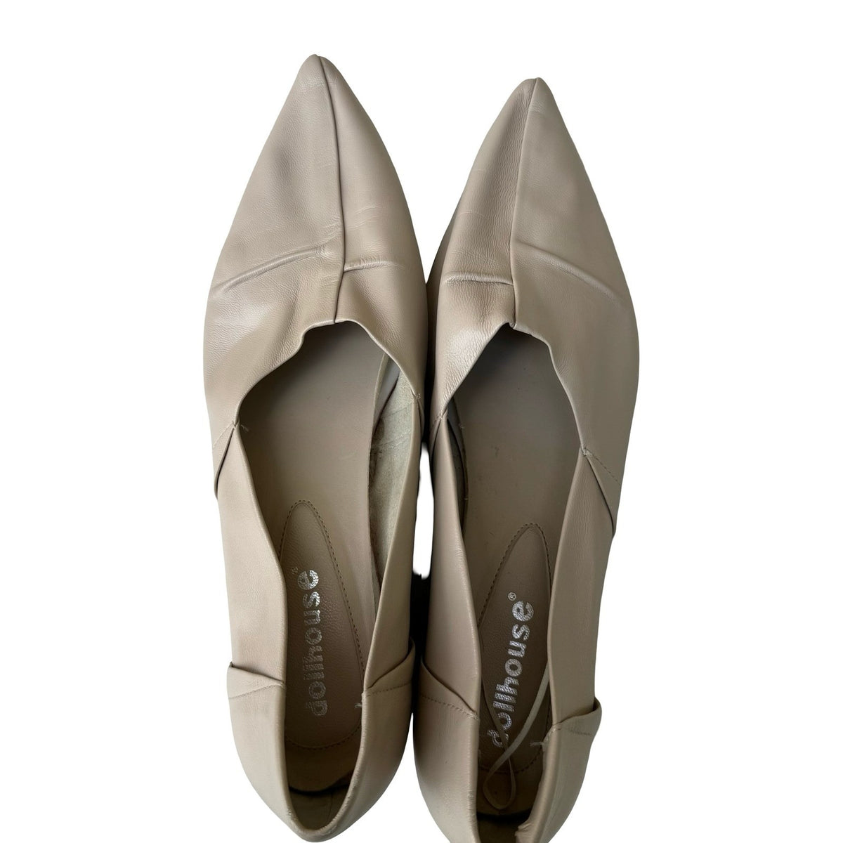 Dollhouse Pleasant Leather Minimalist Pleated Pointed Toe Flats Beige Womens 10M