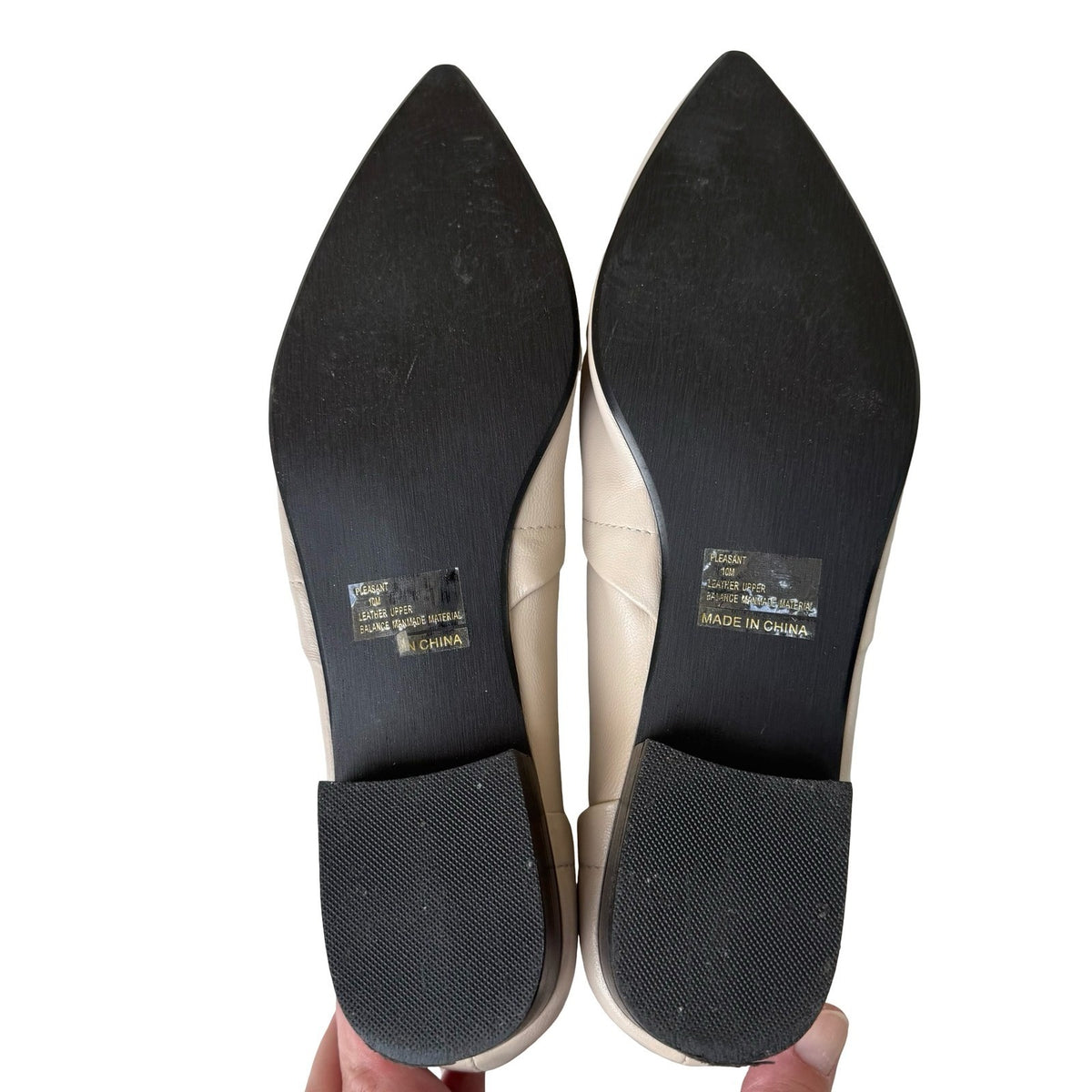 Dollhouse Pleasant Leather Minimalist Pleated Pointed Toe Flats Beige Womens 10M