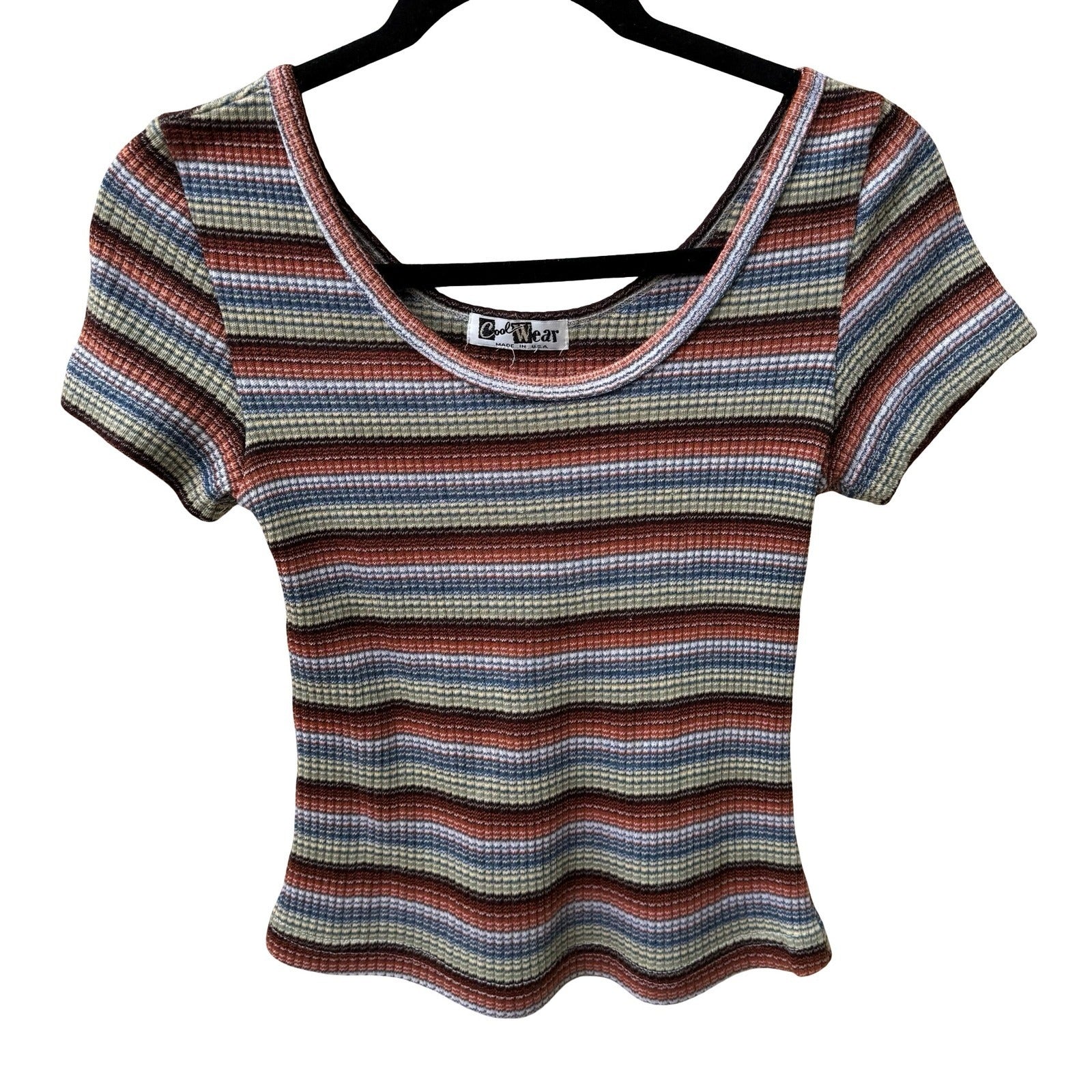 Cool Wear Vintage 70s 80s Grunge Indie Sleaze Waffle Knit Striped Babydoll Top