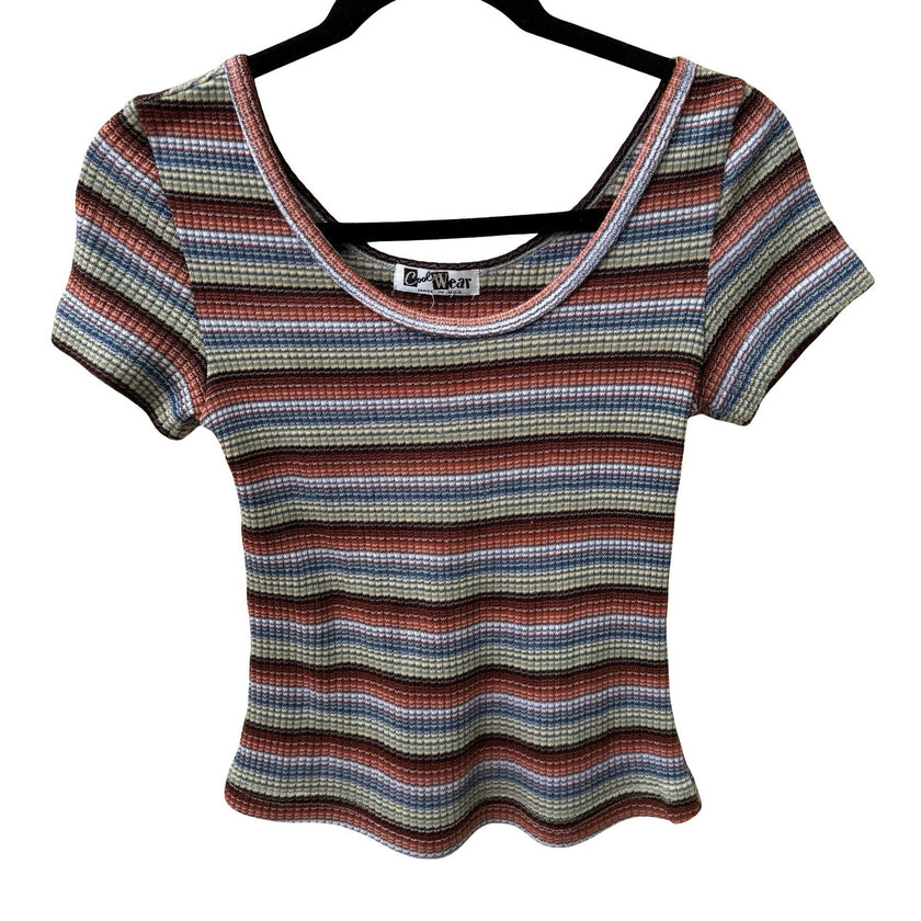 Cool Wear Vintage 70s 80s Grunge Indie Sleaze Waffle Knit Striped Babydoll Top