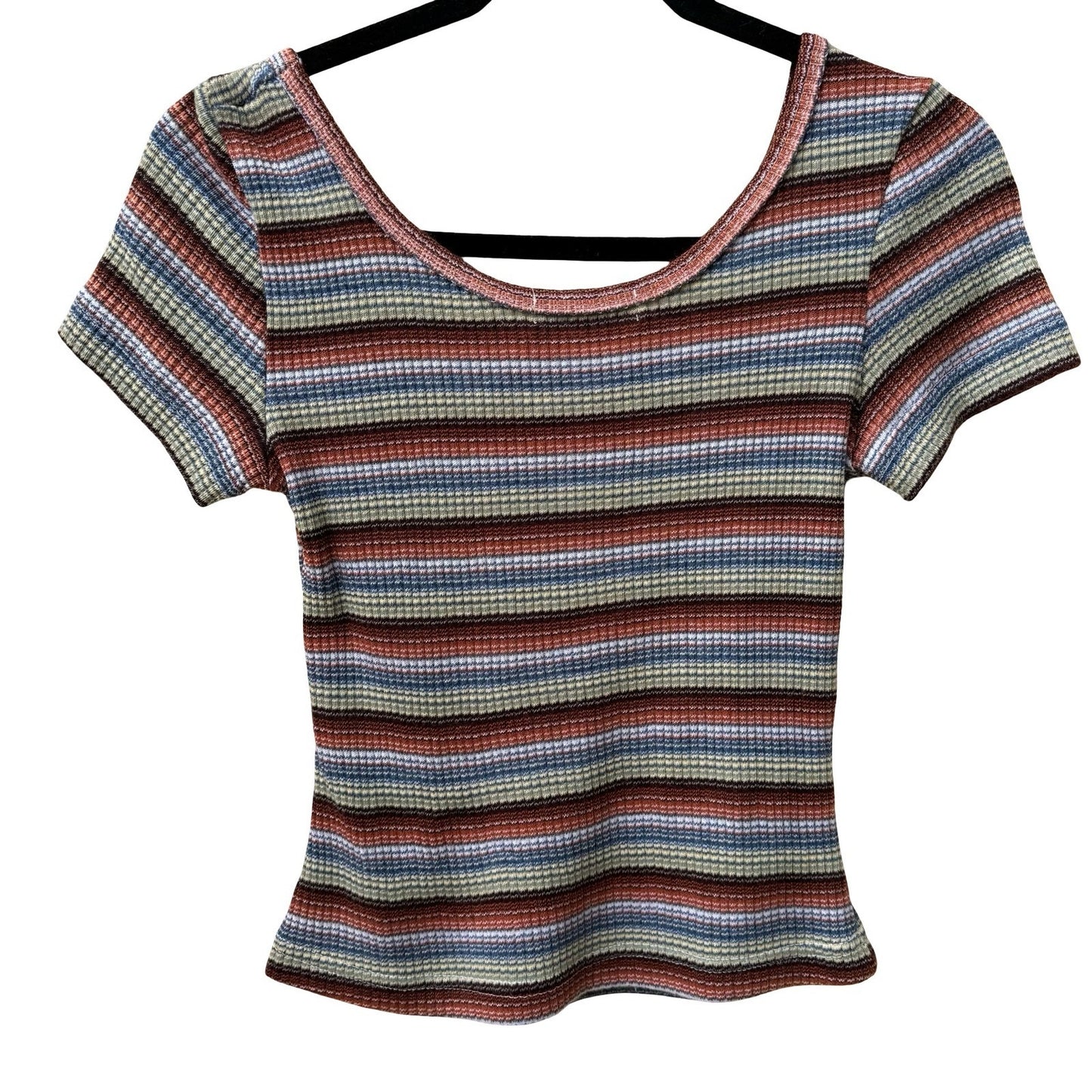 Cool Wear Vintage 70s 80s Grunge Indie Sleaze Waffle Knit Striped Babydoll Top