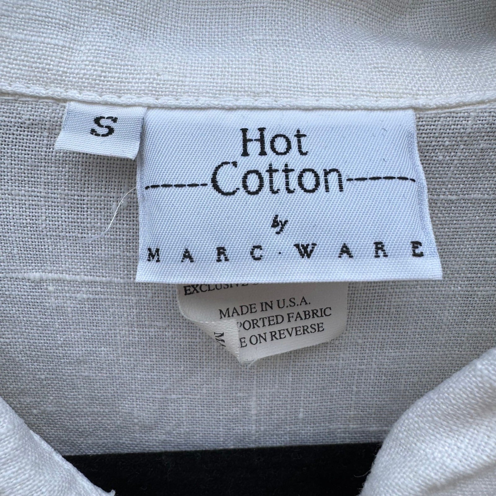 Hot Cotton Marc Ware White Linen Lace Trim Button Down Shirt Short Sleeve Small