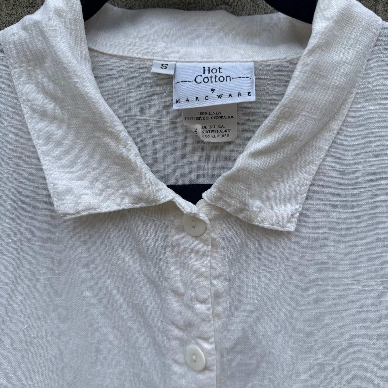 Hot Cotton Marc Ware White Linen Lace Trim Button Down Shirt Short Sleeve Small
