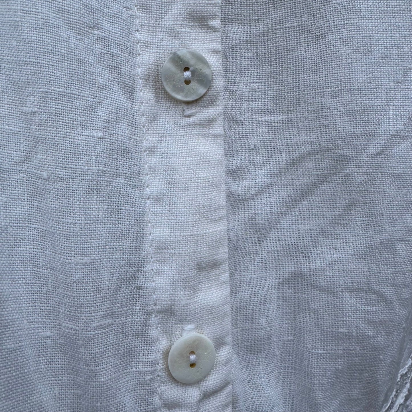 Hot Cotton Marc Ware White Linen Lace Trim Button Down Shirt Short Sleeve Small