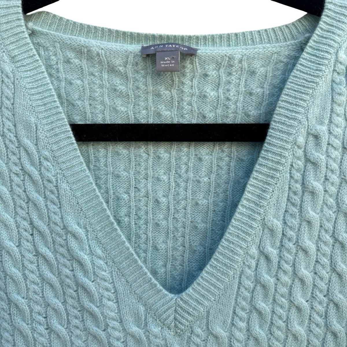 Ann Taylor Cashmere Old Money Cable Knit Preppy Coastal Sweater Pastel Blue XL