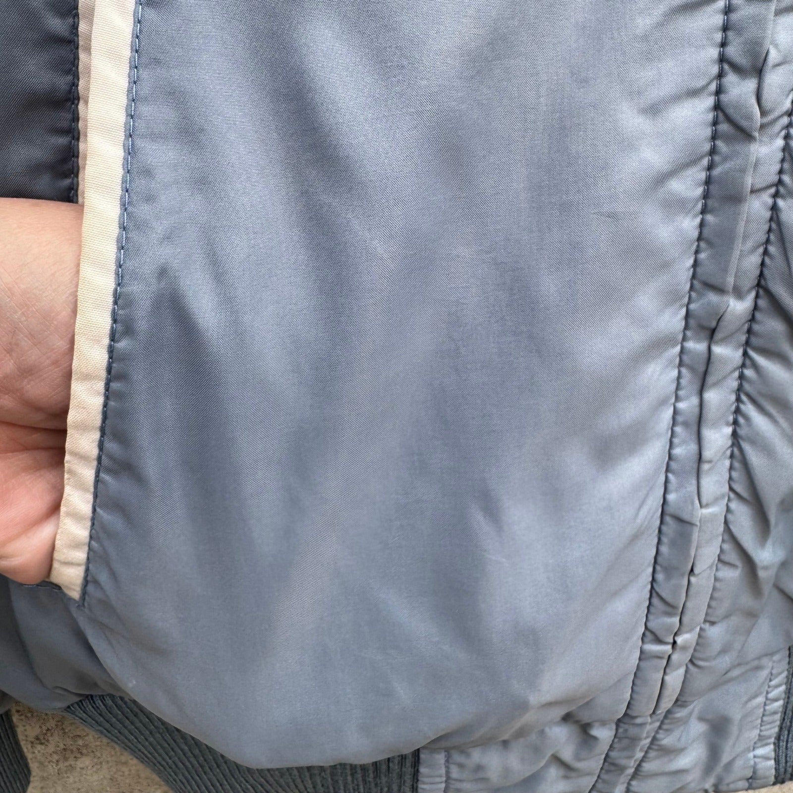 Vintage Reversible Bomber Jacket Blue Cream Zipper Ribbed Trim Mens L Streetwear