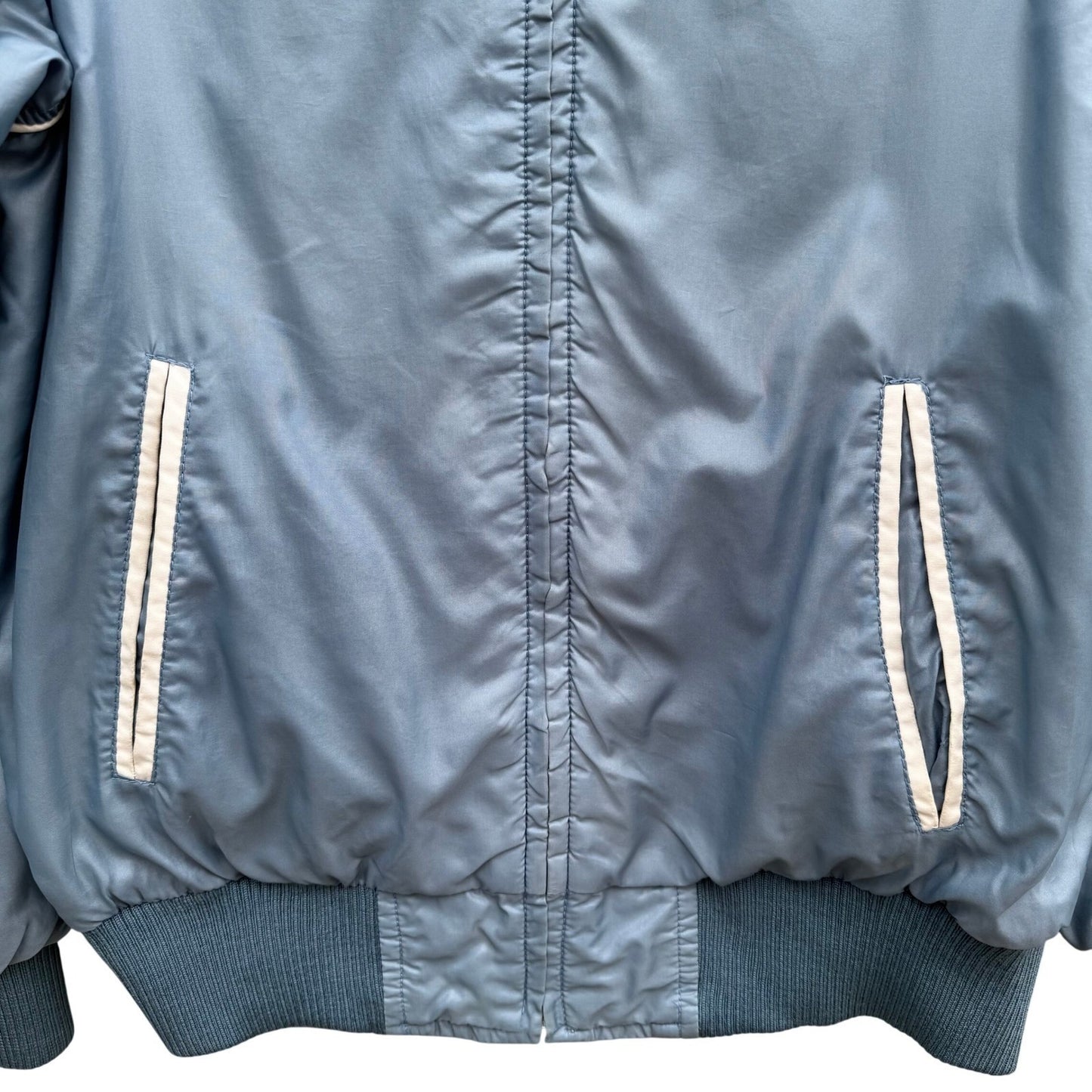 Vintage Reversible Bomber Jacket Blue Cream Zipper Ribbed Trim Mens L Streetwear