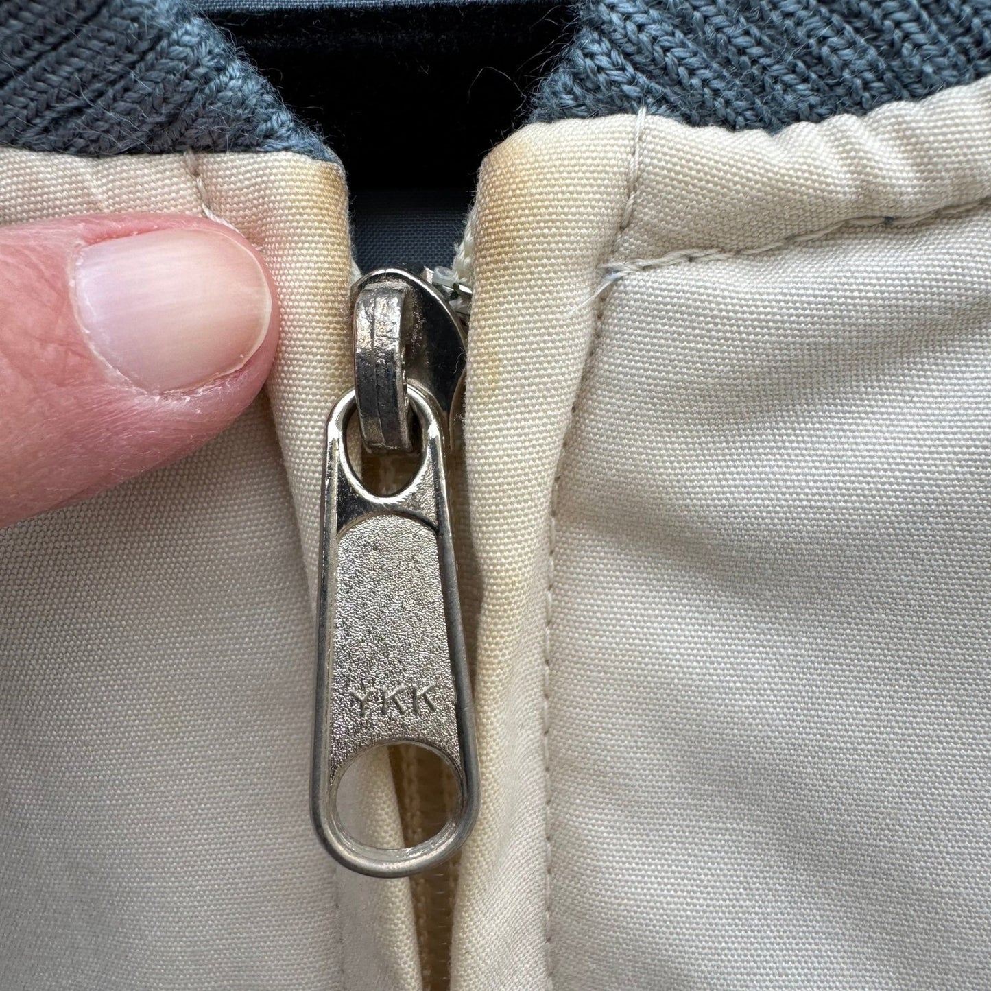 Vintage Reversible Bomber Jacket Blue Cream Zipper Ribbed Trim Mens L Streetwear