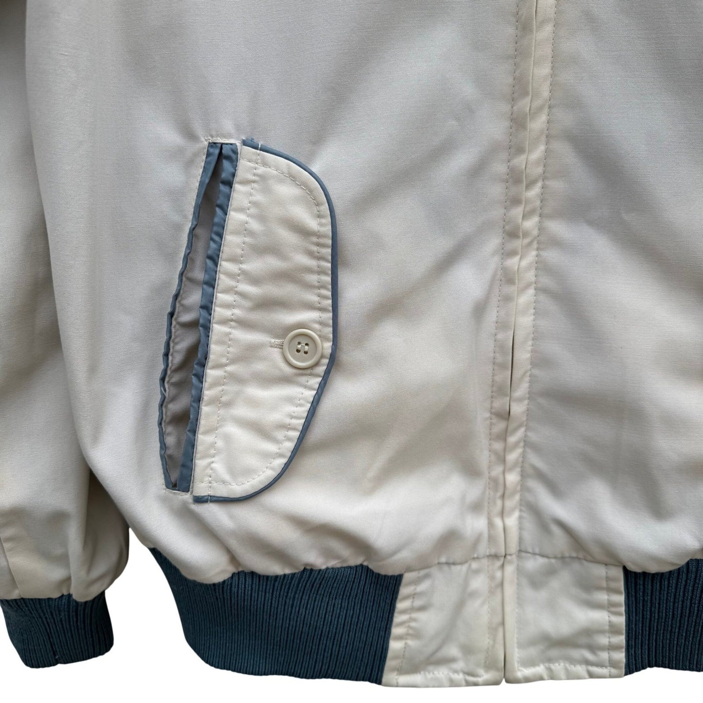 Vintage Reversible Bomber Jacket Blue Cream Zipper Ribbed Trim Mens L Streetwear