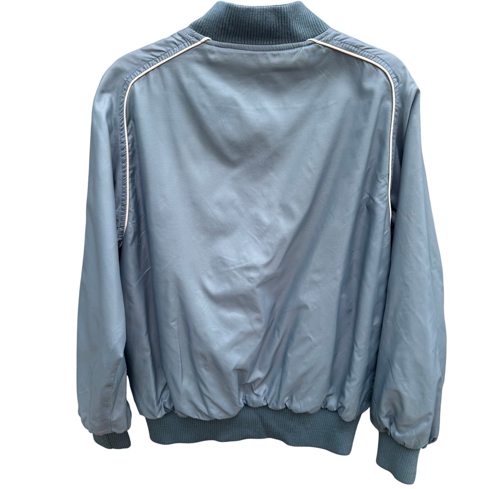 Vintage Reversible Bomber Jacket Blue Cream Zipper Ribbed Trim Mens L Streetwear