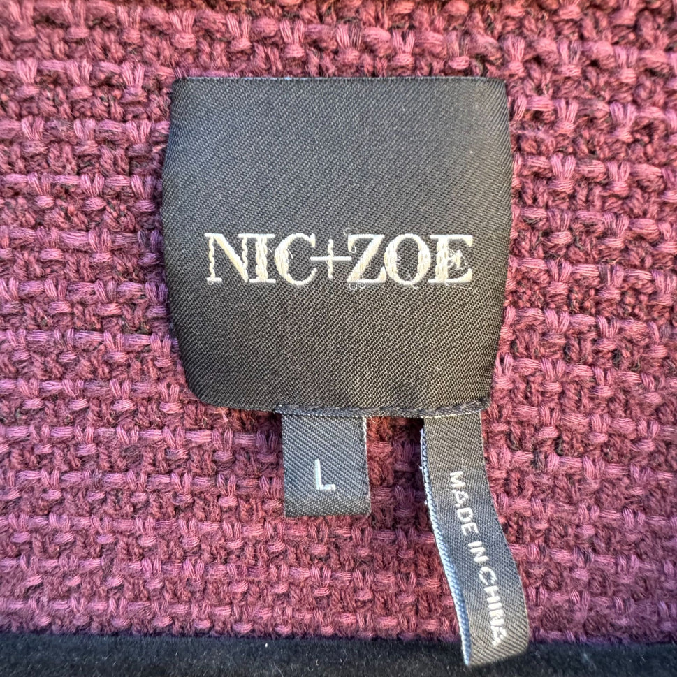 Nic+Zoe Purple Fringe Tweed Chic Textured Open Front Zip Pockets Blazer Jacket L