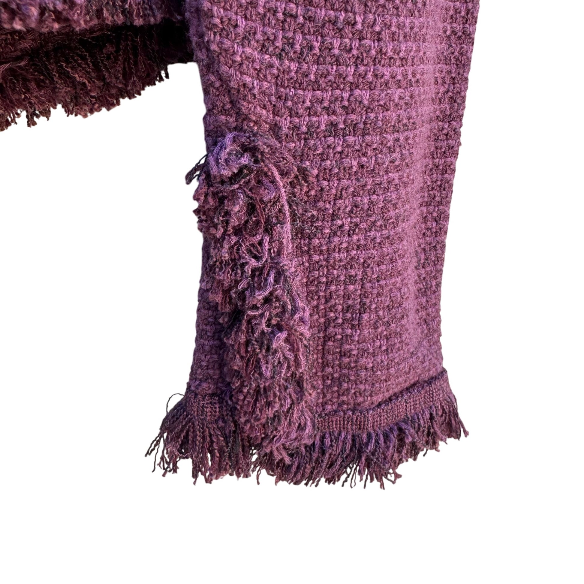 Nic+Zoe Purple Fringe Tweed Chic Textured Open Front Zip Pockets Blazer Jacket L