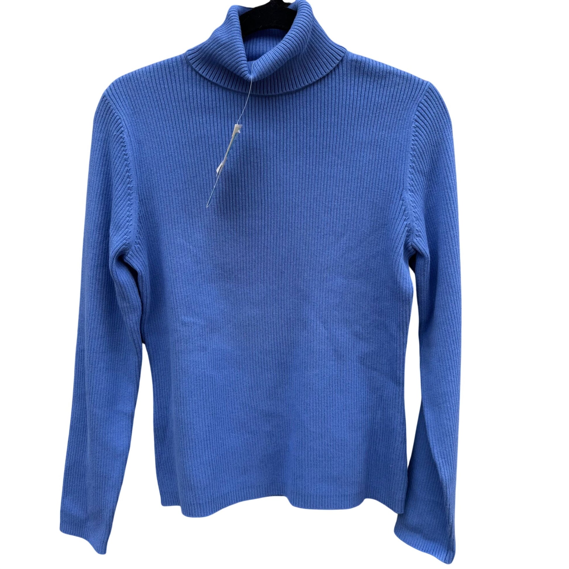 Covington Blue Knit Turtleneck Sweater L Stretch Cotton Long Sleeve Womens New
