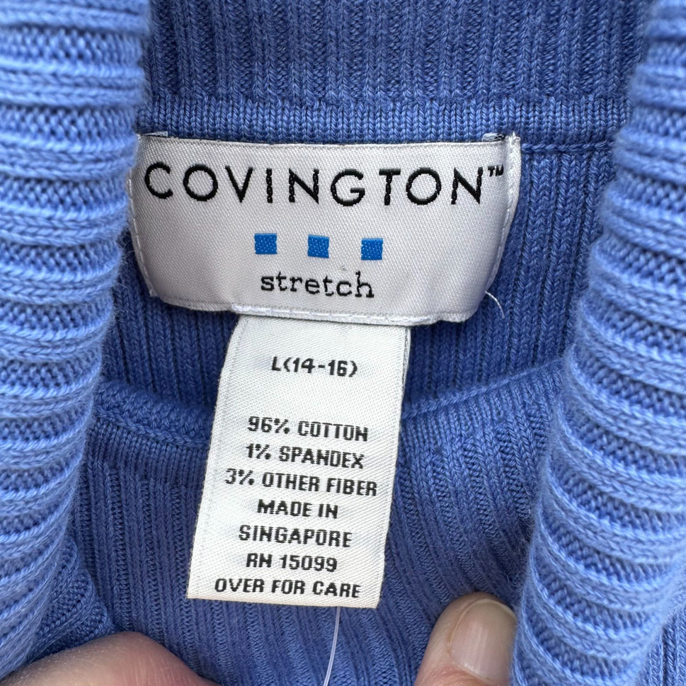 Covington Blue Knit Turtleneck Sweater L Stretch Cotton Long Sleeve Womens New