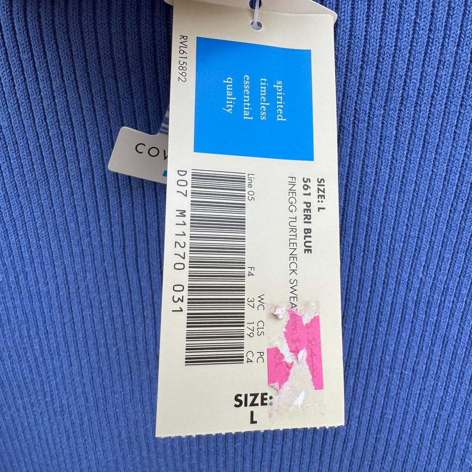 Covington Blue Knit Turtleneck Sweater L Stretch Cotton Long Sleeve Womens New