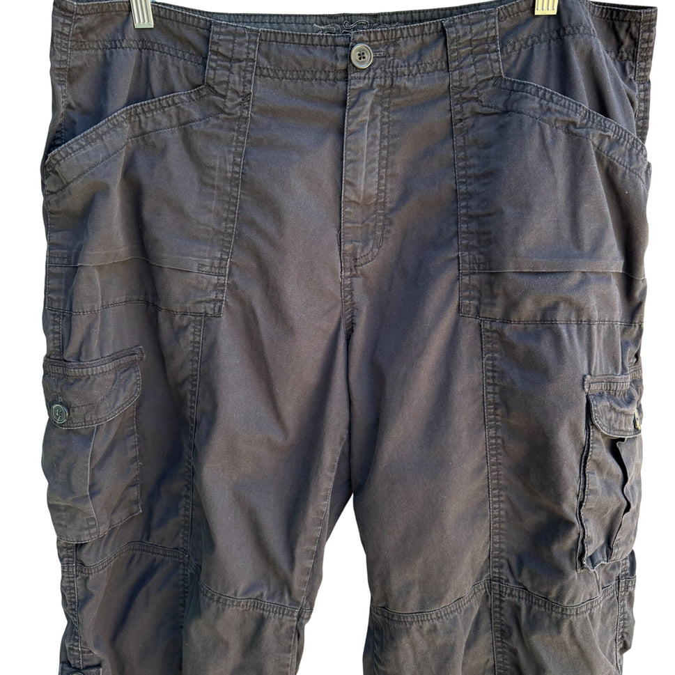 ZD Premium Womens Black Button Pockets Drawstring Hem Cropped Cargo Pants 20