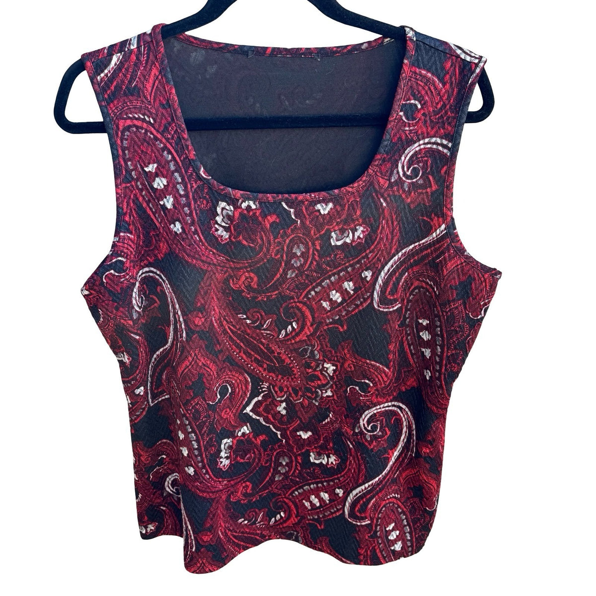 Kasper Gothic Boho Layering Academia Paisley Textured Knit Blouse Red Black L