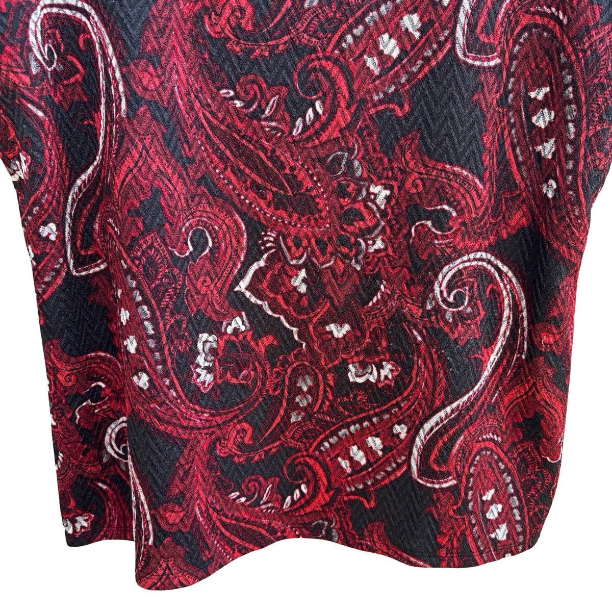 Kasper Gothic Boho Layering Academia Paisley Textured Knit Blouse Red Black L
