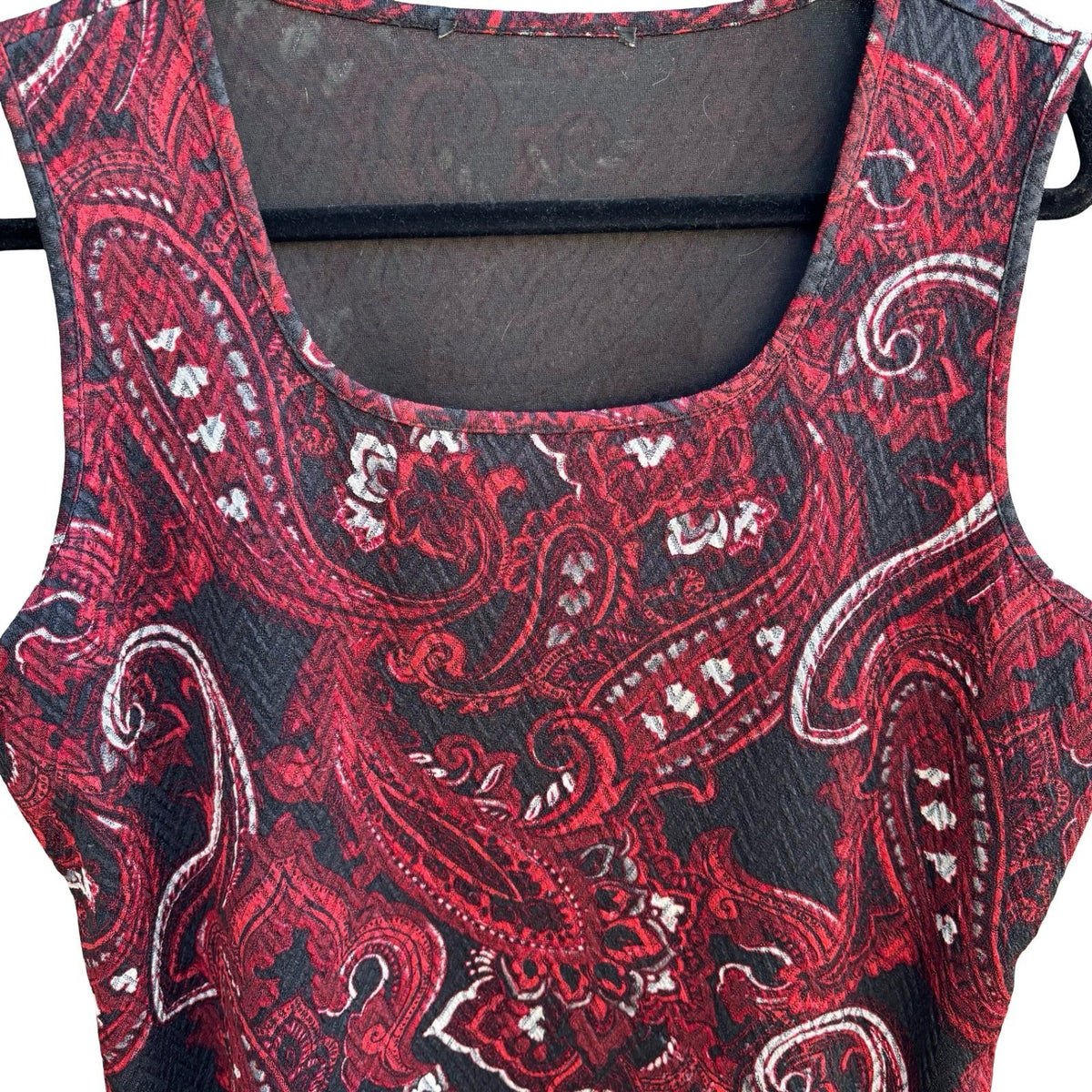 Kasper Gothic Boho Layering Academia Paisley Textured Knit Blouse Red Black L