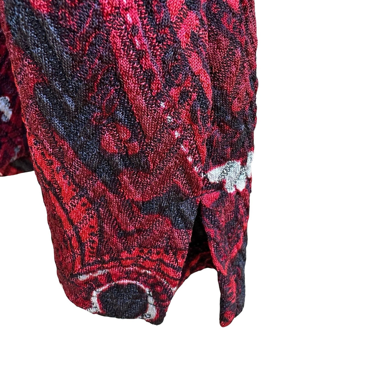 Kasper Gothic Boho Layering Academia Paisley Textured Knit Blouse Red Black L
