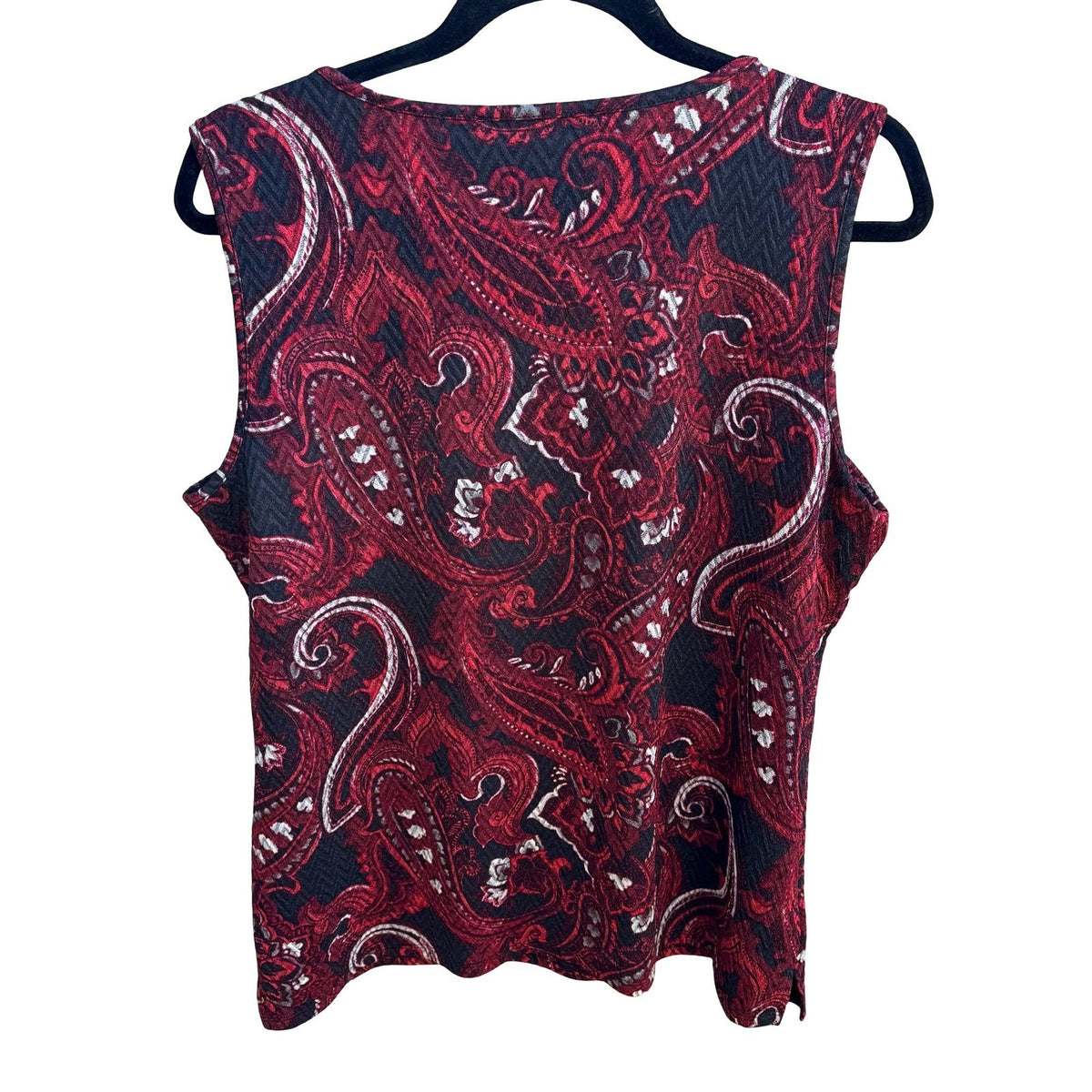 Kasper Gothic Boho Layering Academia Paisley Textured Knit Blouse Red Black L