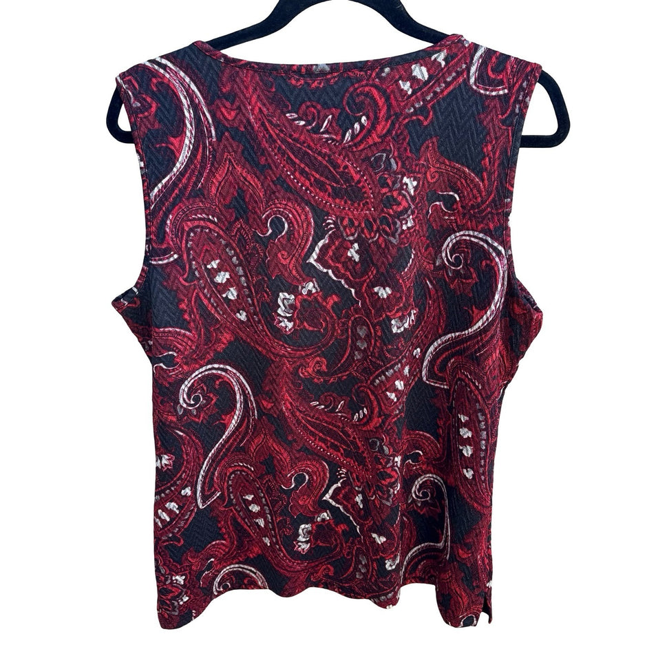 Kasper Gothic Boho Layering Academia Paisley Textured Knit Blouse Red Black L