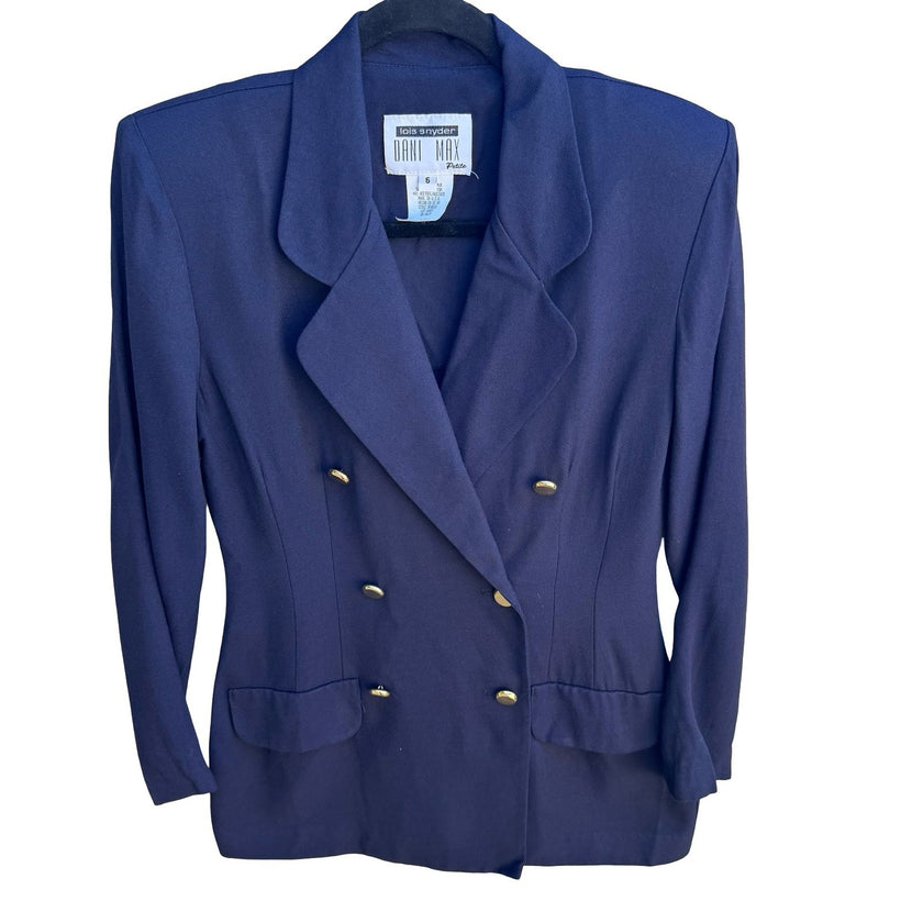 Lois Snyder Dani Max Vintage 90s Double Breasted Blazer Gold Chain Detail Navy 6