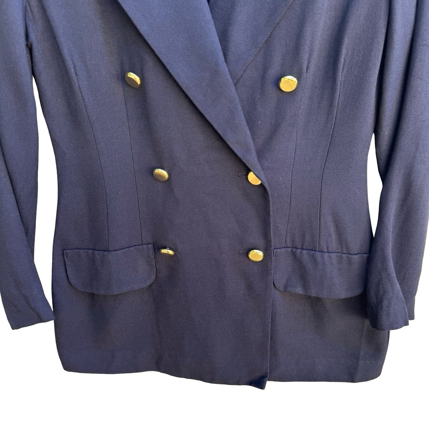 Lois Snyder Dani Max Vintage 90s Double Breasted Blazer Gold Chain Detail Navy 6