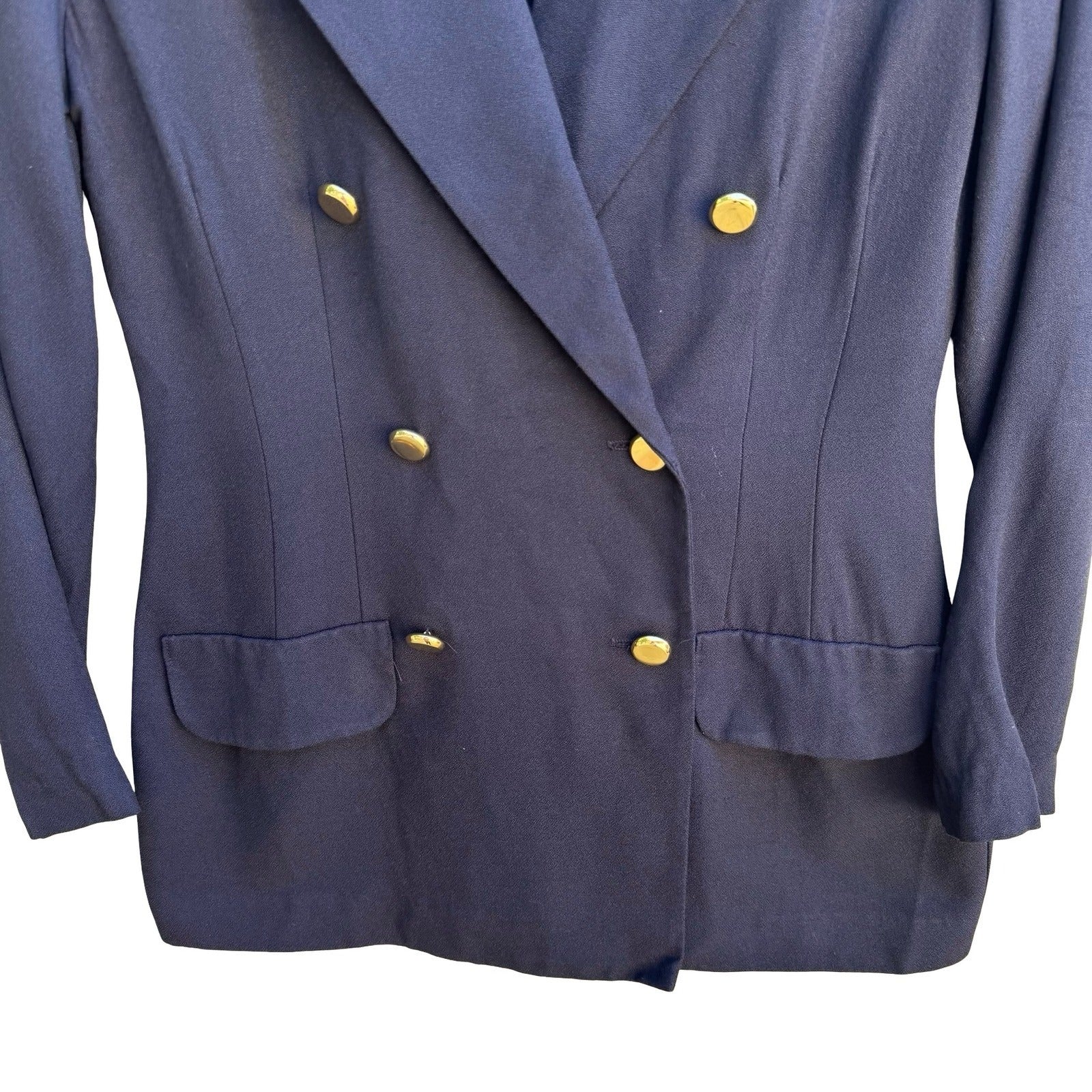 Lois Snyder Dani Max Vintage 90s Double Breasted Blazer Gold Chain Detail Navy 6