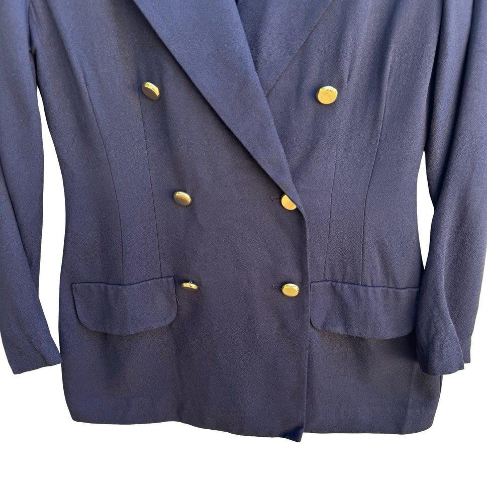 Lois Snyder Dani Max Vintage 90s Double Breasted Blazer Gold Chain Detail Navy 6