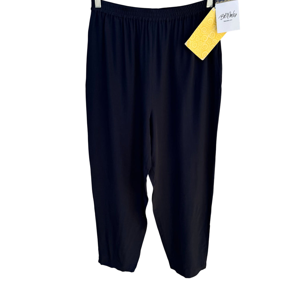 Bob Mackie Wearable Art Silk Lounge Pants Relaxed Fit Elastic Waist Black New S