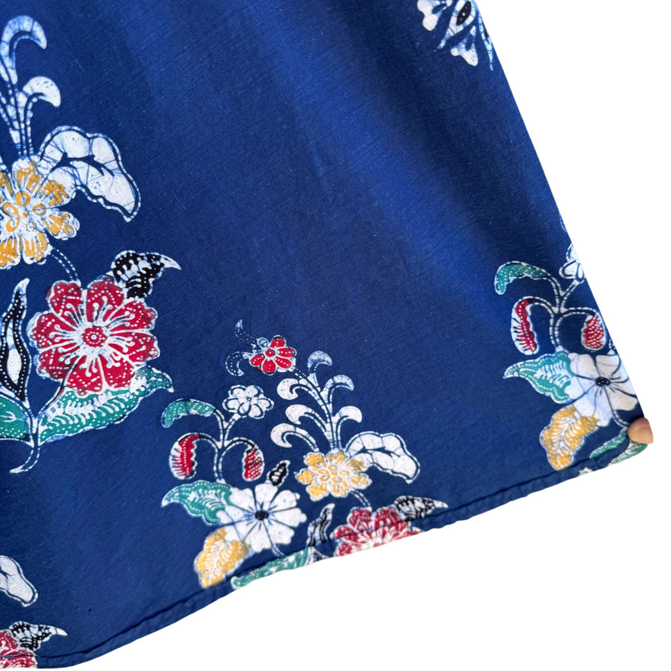 Vintage Floral Blue Multicolor Cotton Womens Tie Waist Boho Festival Wrap Skirt