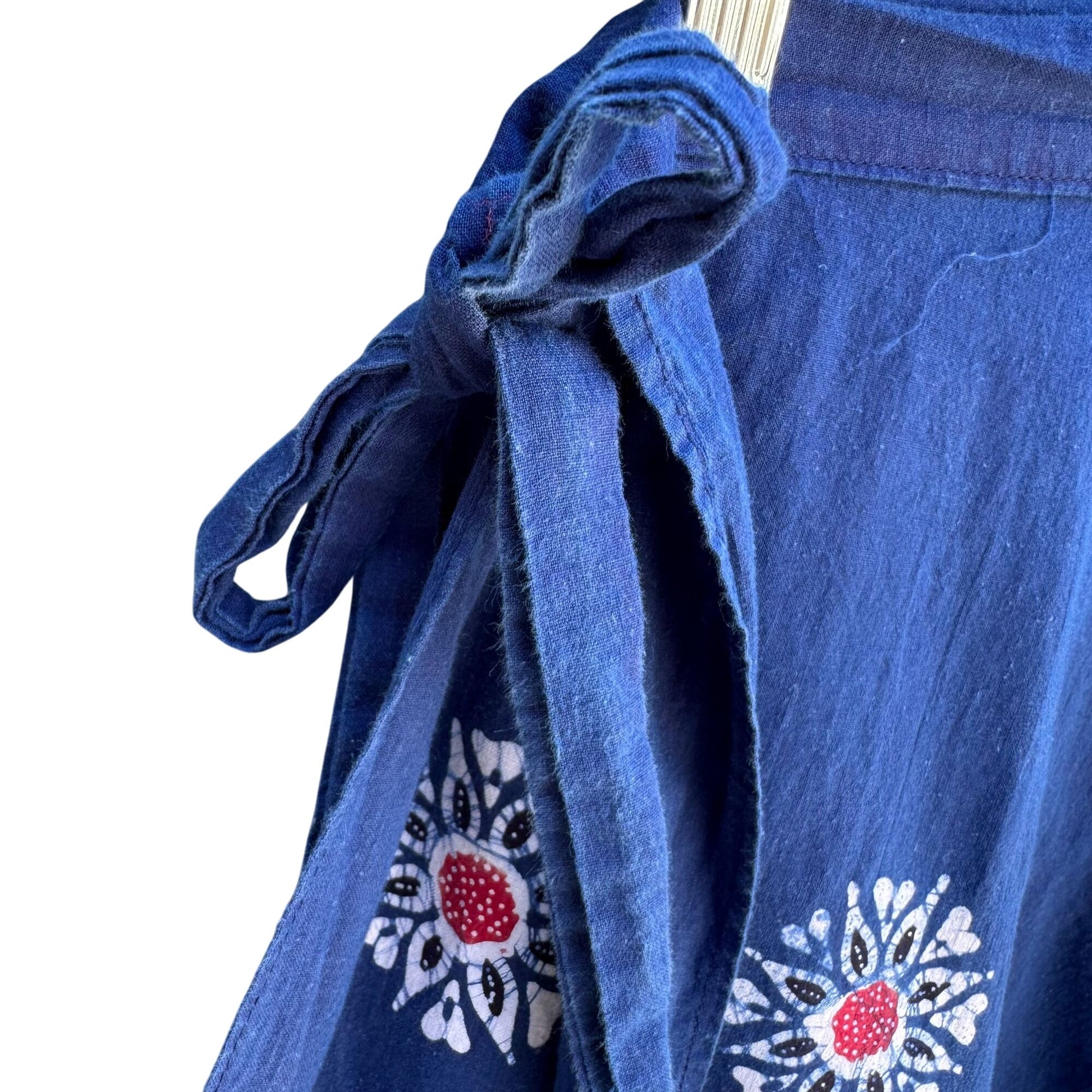 Vintage Floral Blue Multicolor Cotton Womens Tie Waist Boho Festival Wrap Skirt