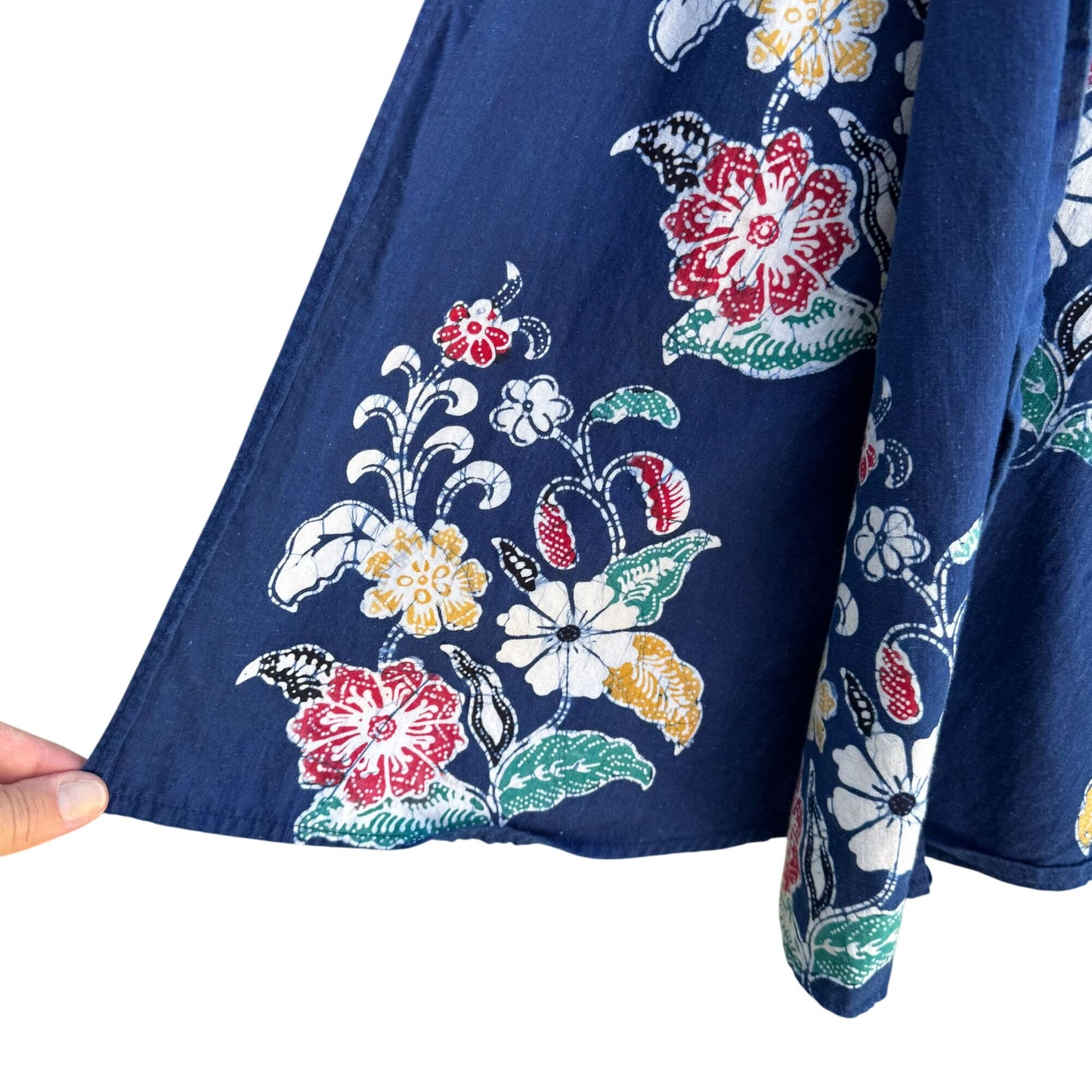 Vintage Floral Blue Multicolor Cotton Womens Tie Waist Boho Festival Wrap Skirt