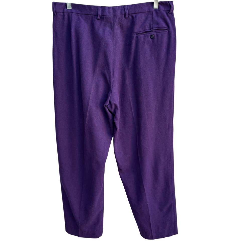 Vintage Purple Italian Wool Pleated Mens Dress Trouser High Waist Tapered Pant