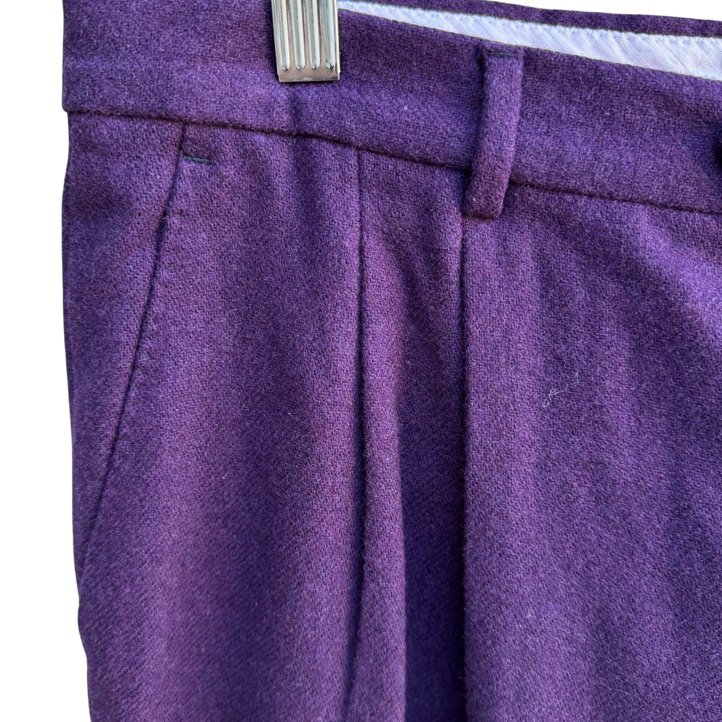 Vintage Purple Italian Wool Pleated Mens Dress Trouser High Waist Tapered Pant