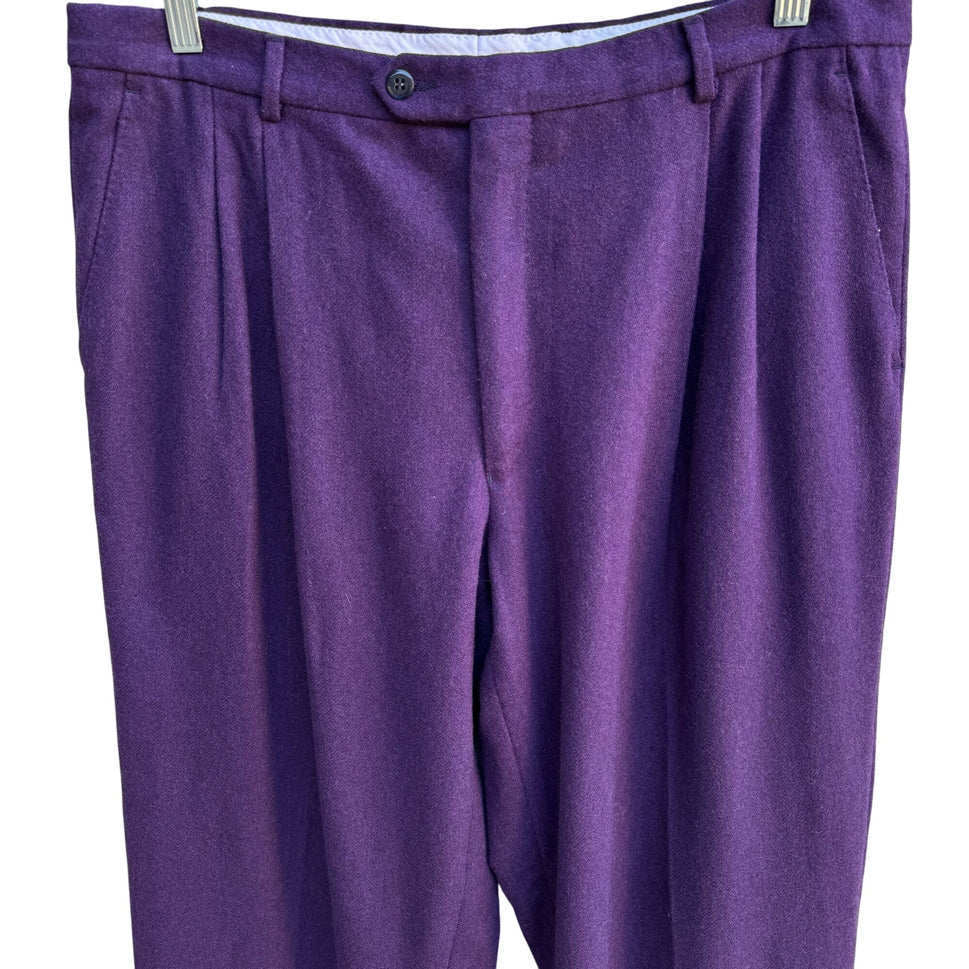 Vintage Purple Italian Wool Pleated Mens Dress Trouser High Waist Tapered Pant