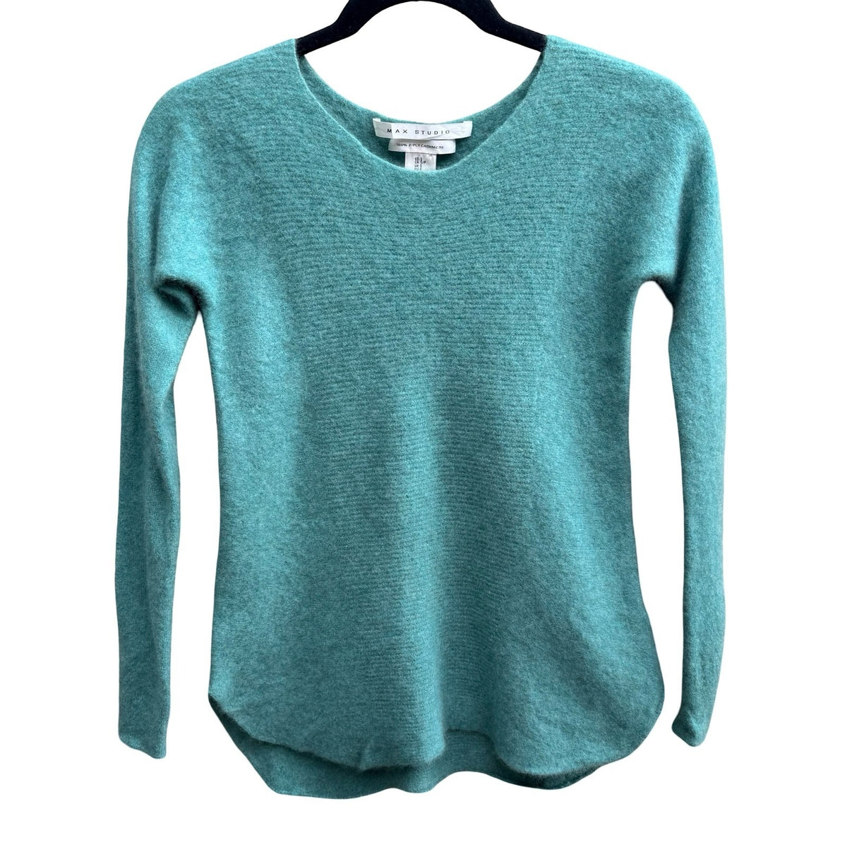 Max Studio 100% 2-Ply Cashmere Quiet Luxury Minimalist Scoop Neck Sweater Teal S