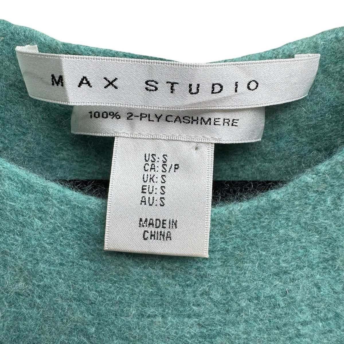 Max Studio 100% 2-Ply Cashmere Quiet Luxury Minimalist Scoop Neck Sweater Teal S