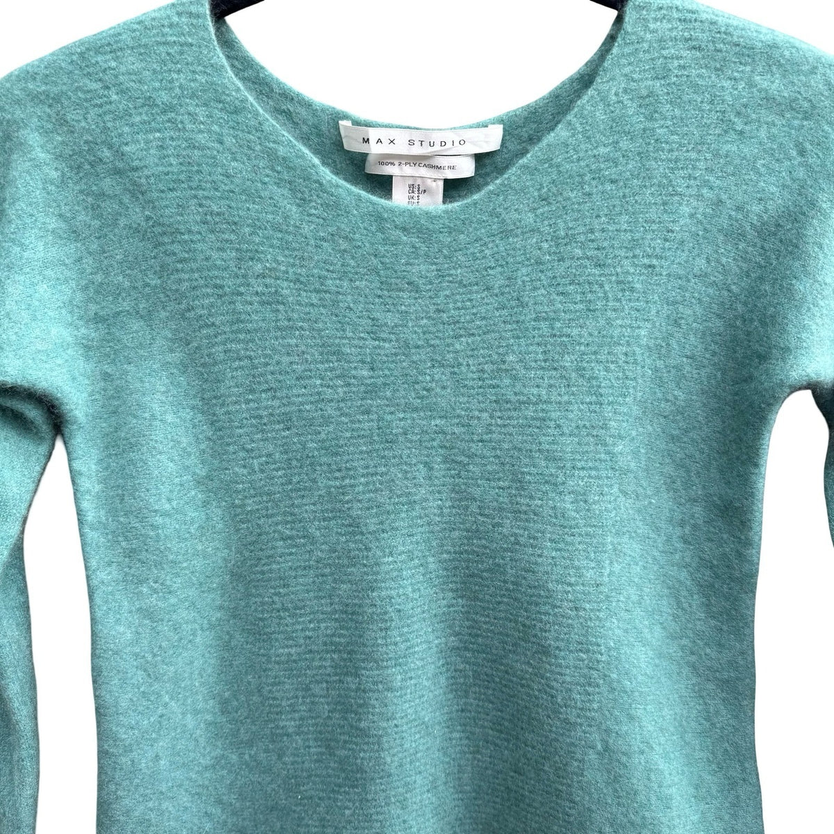 Max Studio 100% 2-Ply Cashmere Quiet Luxury Minimalist Scoop Neck Sweater Teal S