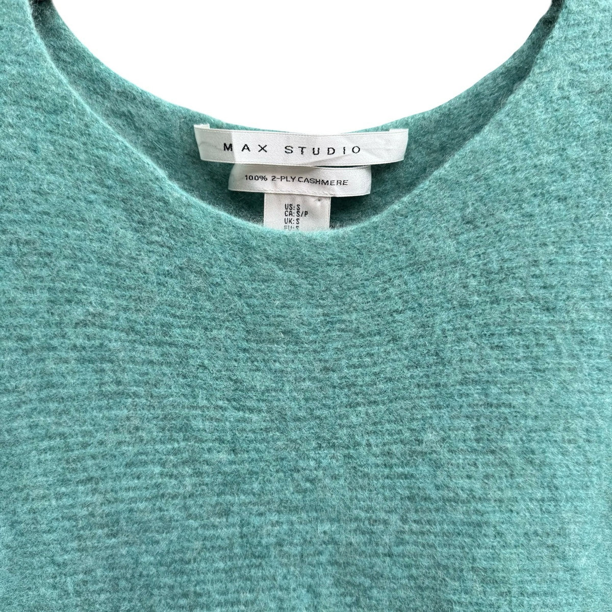 Max Studio 100% 2-Ply Cashmere Quiet Luxury Minimalist Scoop Neck Sweater Teal S