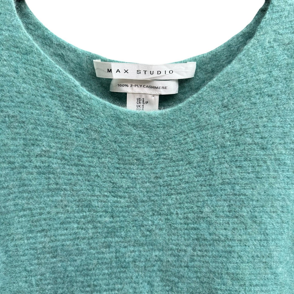 Max Studio 100% 2-Ply Cashmere Quiet Luxury Minimalist Scoop Neck Sweater Teal S