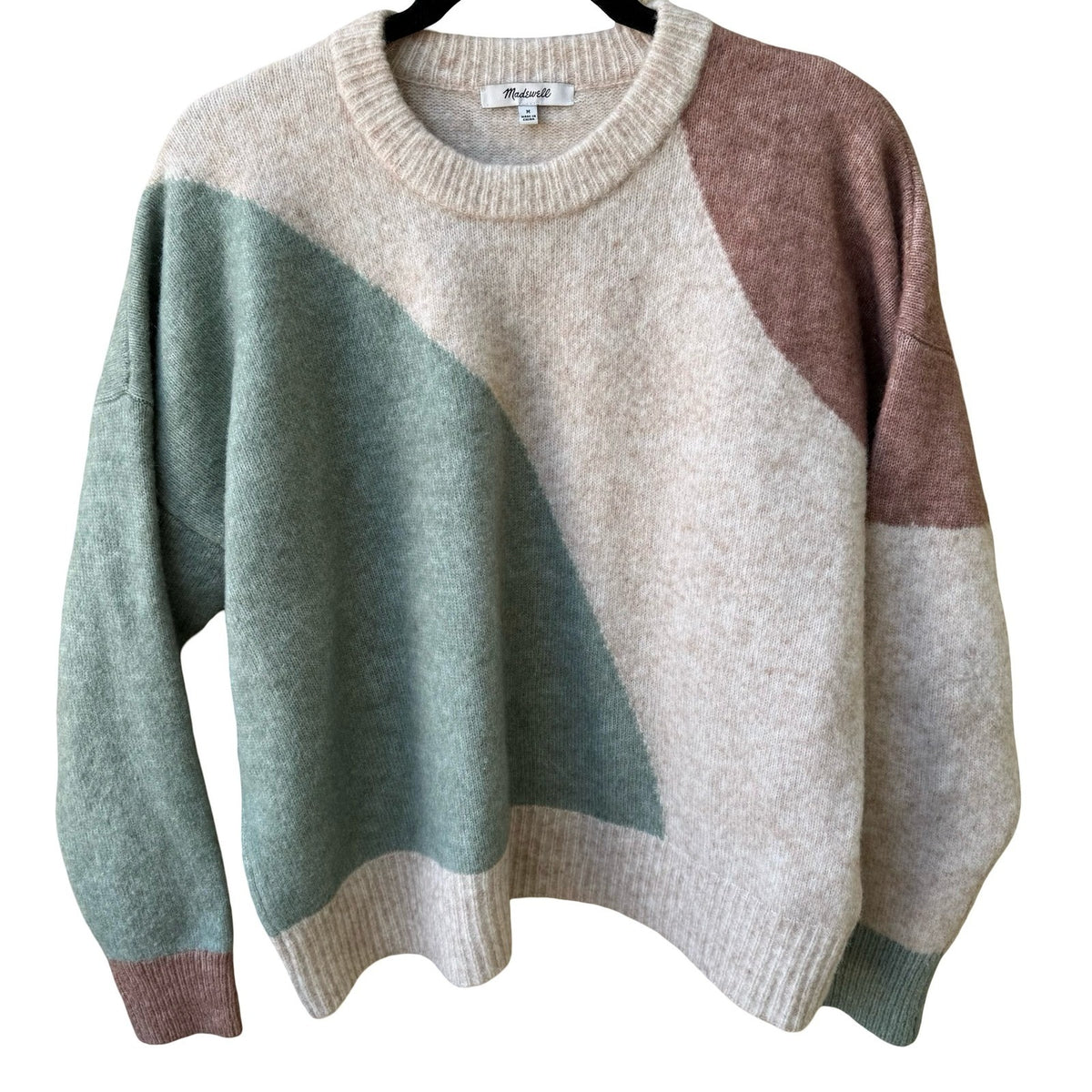 Madewell Cedarbrook Colorblock Wool Camel Hair Cropped Boxy Sweater Beige M