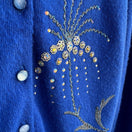 Switch Vintage Royal Blue Cashmere Beaded Floral Whimsical Embellished Cardigan Sweater 2 image