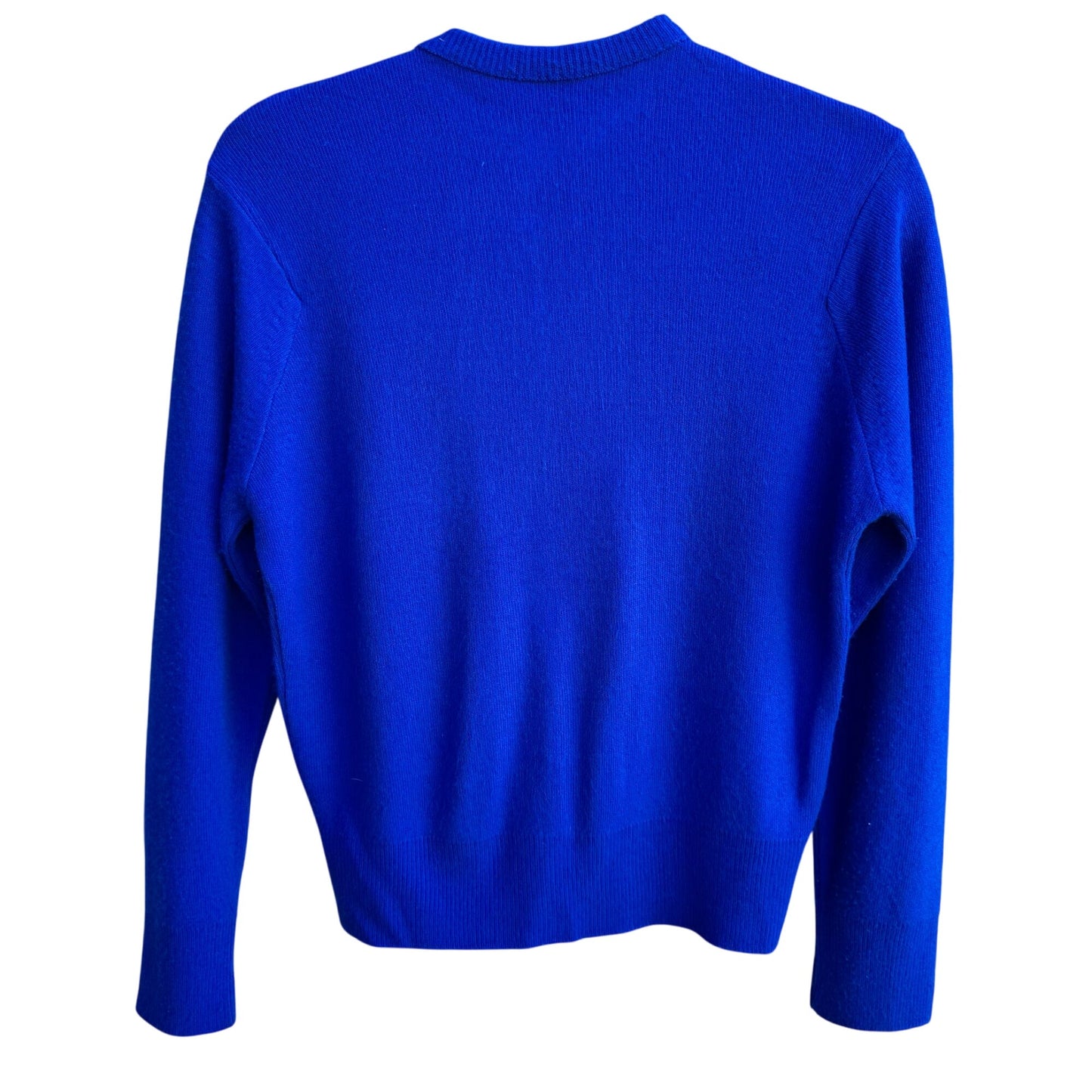 Vintage Royal Blue Cashmere Beaded Floral Whimsical Embellished Cardigan Sweater