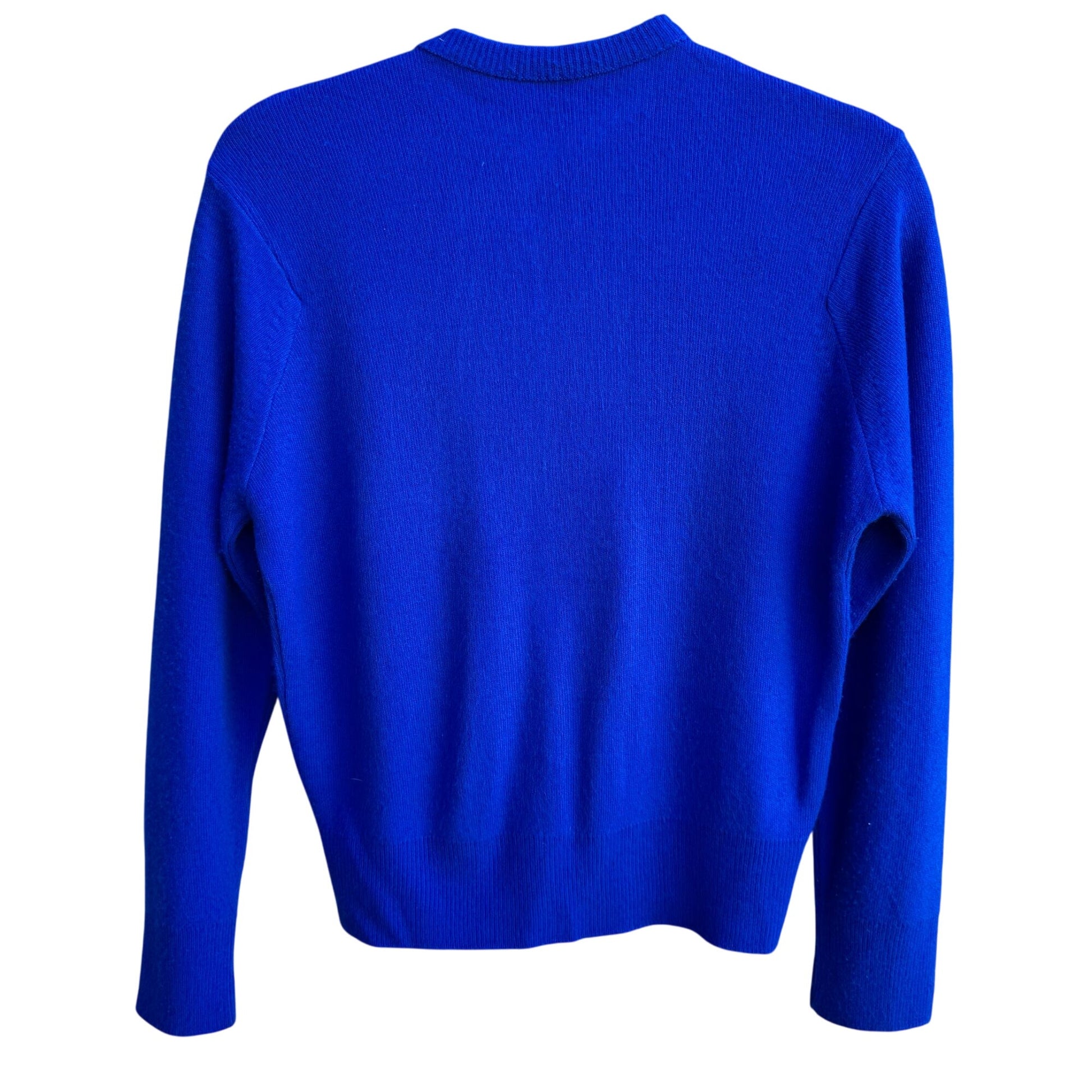 Vintage Royal Blue Cashmere Beaded Floral Whimsical Embellished Cardigan Sweater