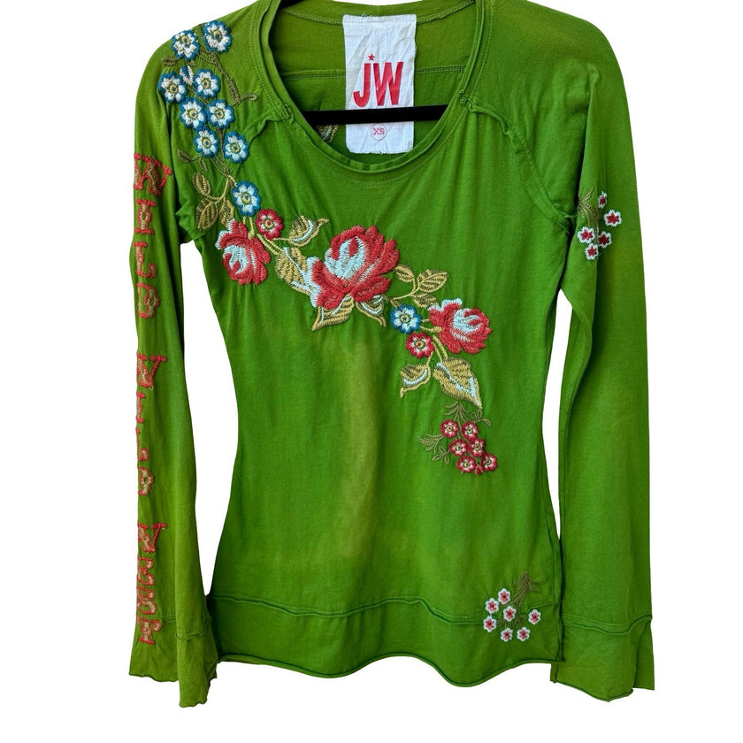 Johnny Was JW Los Angeles Y2K 90s Boho Floral Embroidered Top Wild Wild West XS