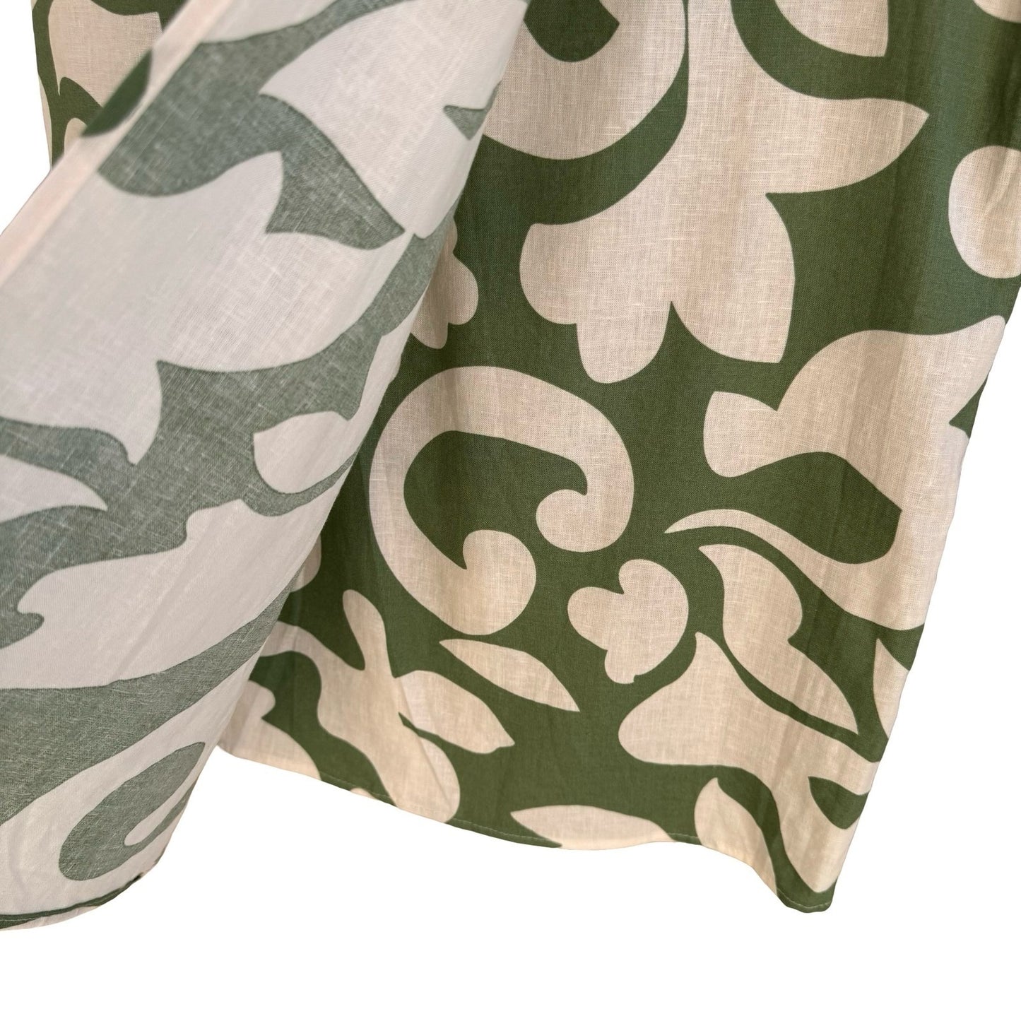 Rachael Zoe Green Abstract Botanical Linen Blend Wrap Midi Skirt Side Tie OS