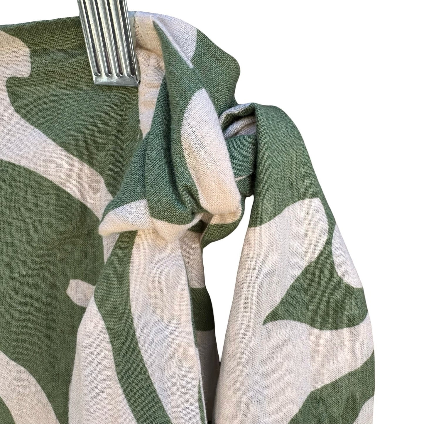 Rachael Zoe Green Abstract Botanical Linen Blend Wrap Midi Skirt Side Tie OS